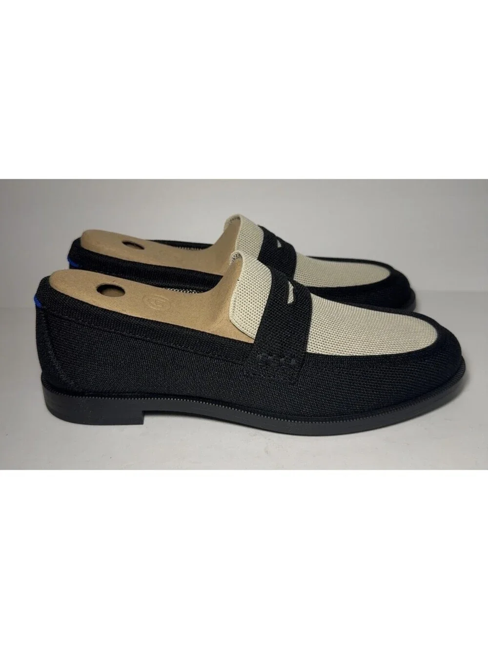 Rothy's The Penny Loafer Tux Black Cream Knit Shoes Women's Size 9 New in Box
